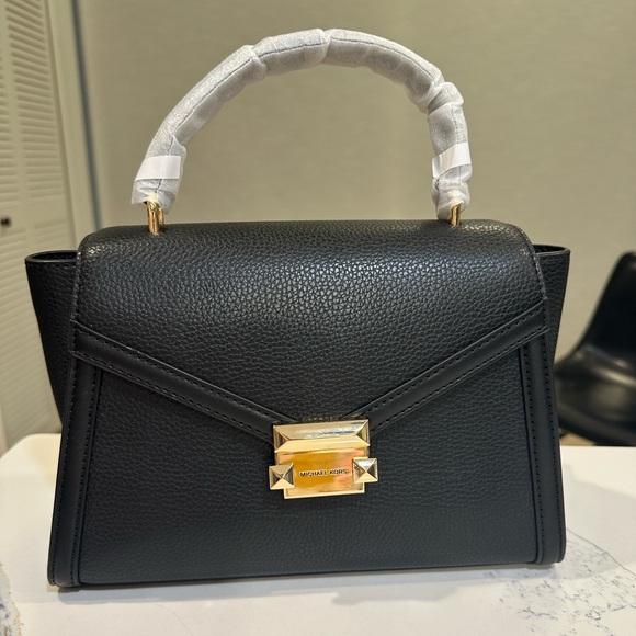 MICHAEL Michael Kors Handbags - MICHAEL MICHAEL KORS Whitney Flap Satchel Signature Logo Black Leather N…